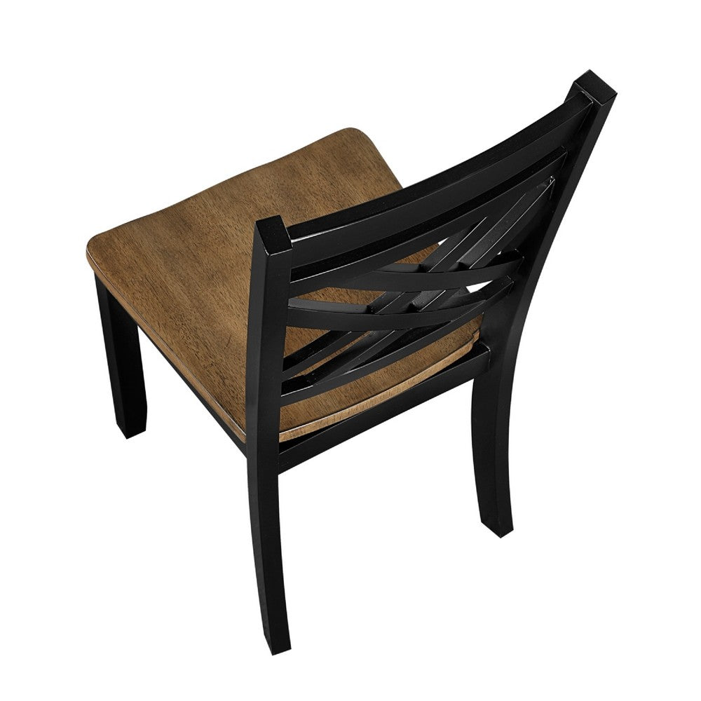 Teny Side Chair Set of 2 | Lattice Back | Countered Seat | Brown and Black
