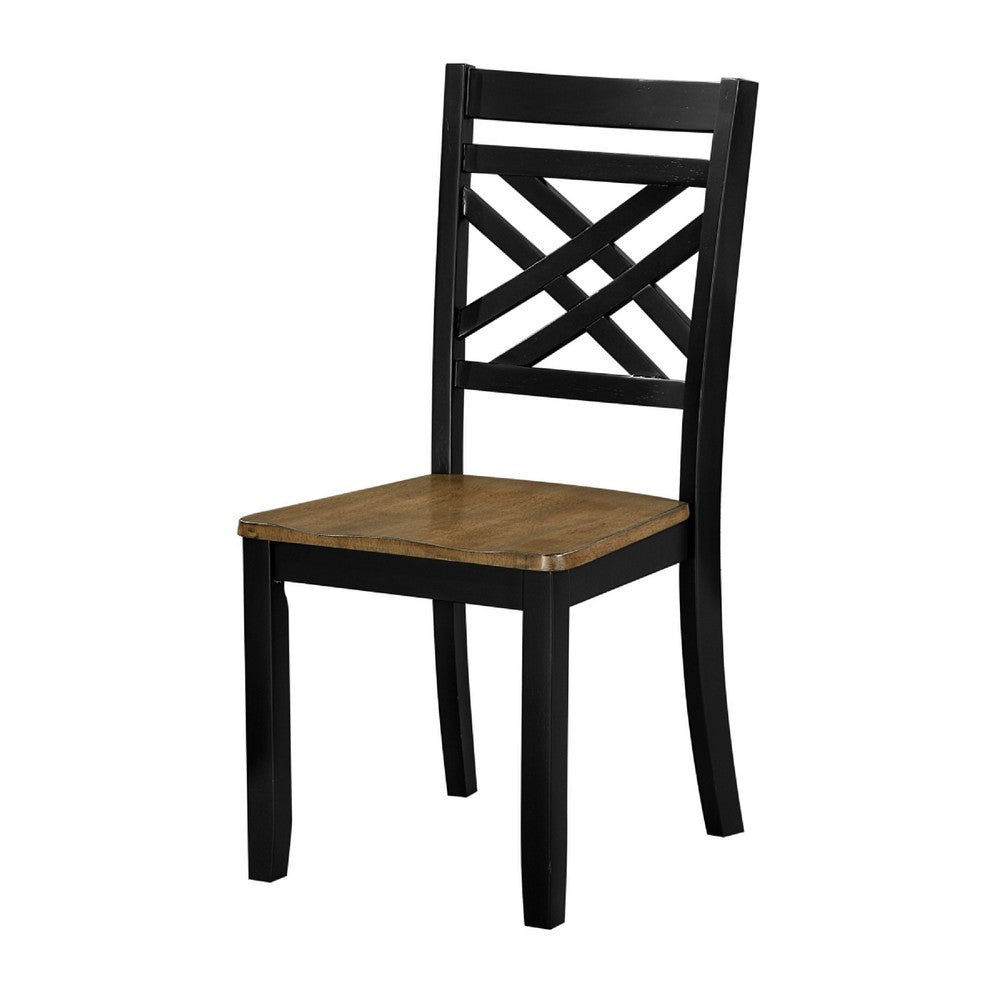 Teny Side Chair Set of 2 | Lattice Back | Countered Seat | Brown and Black