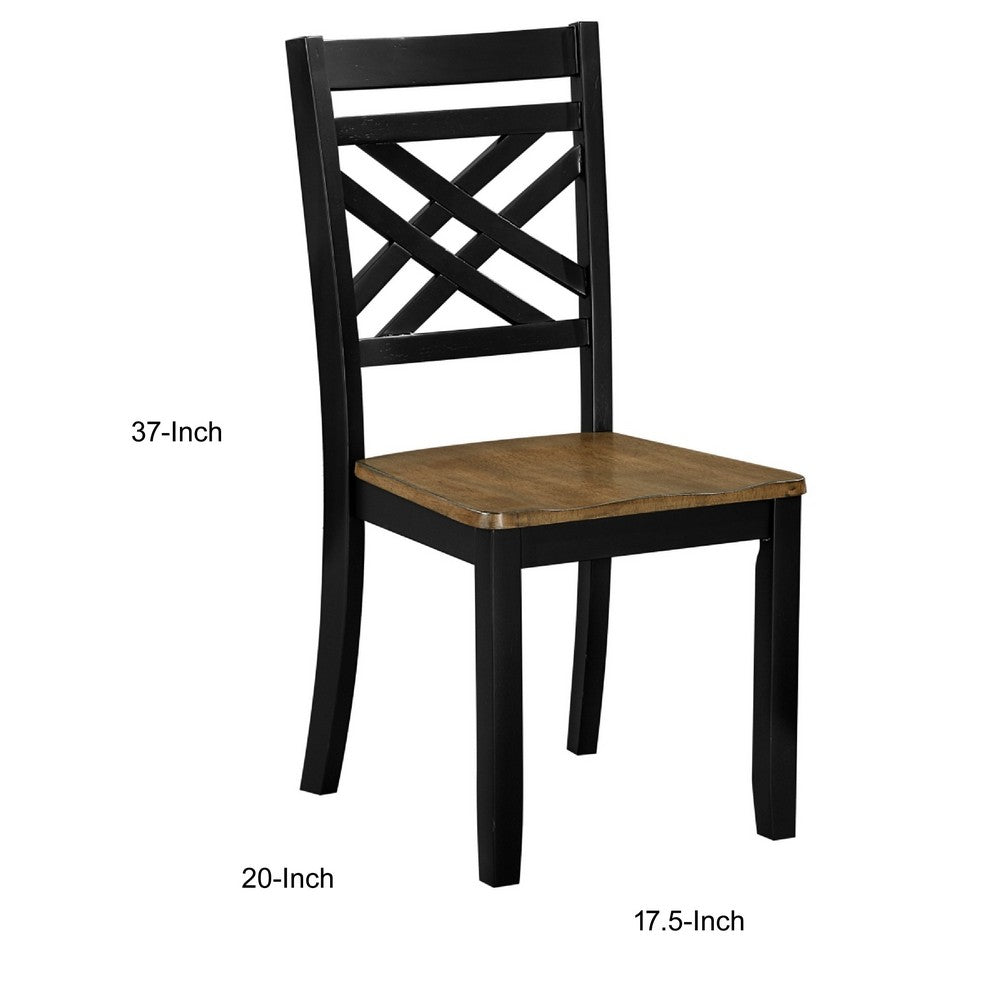 Teny Side Chair Set of 2 | Lattice Back | Countered Seat | Brown and Black