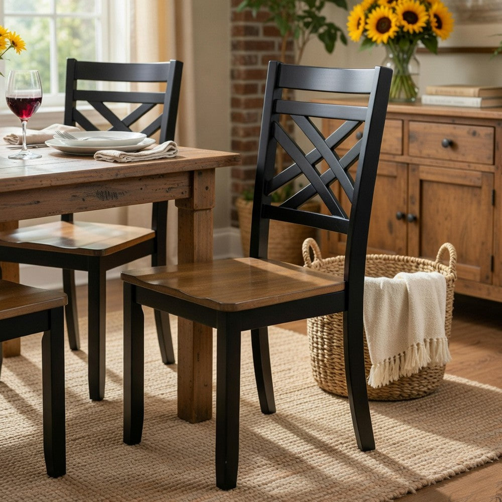 Teny Side Chair Set of 2 | Lattice Back | Countered Seat | Brown and Black