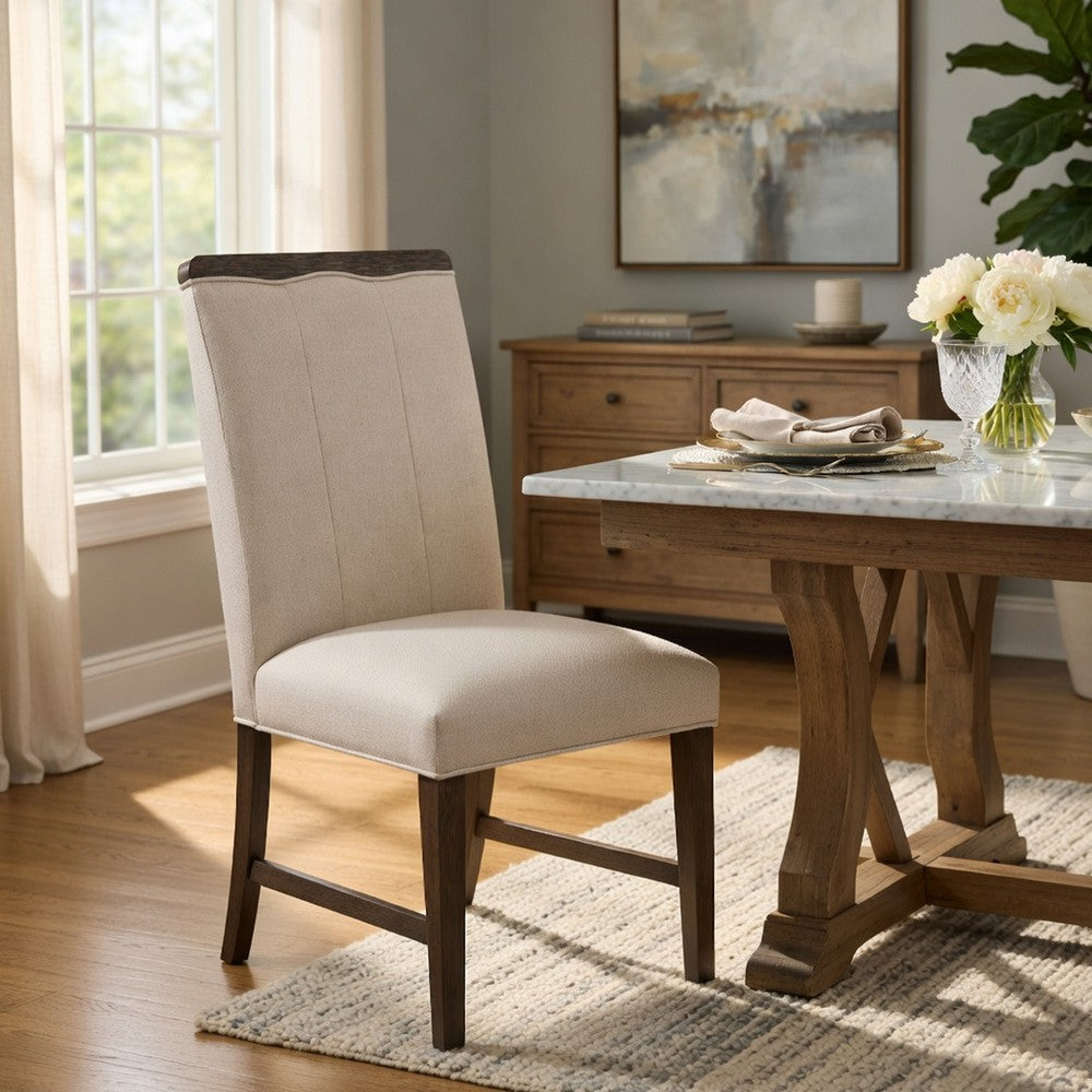 Lecy Side Chair Set of 2 | Exposed Top | Channeled Ivory Polyester | Brown