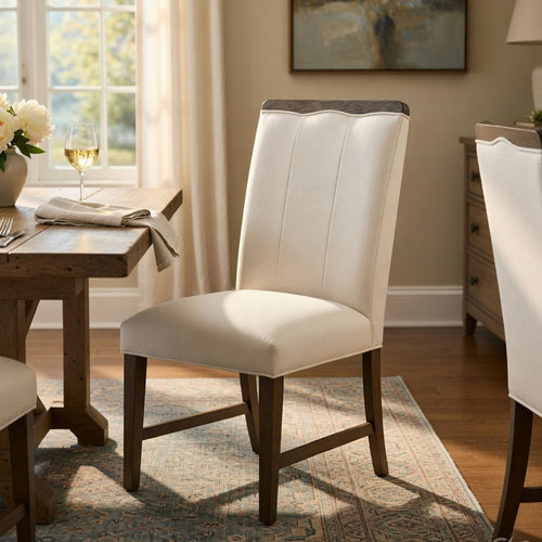Lecy Side Chair Set of 2 | Exposed Top | Channeled Ivory Polyester | Brown