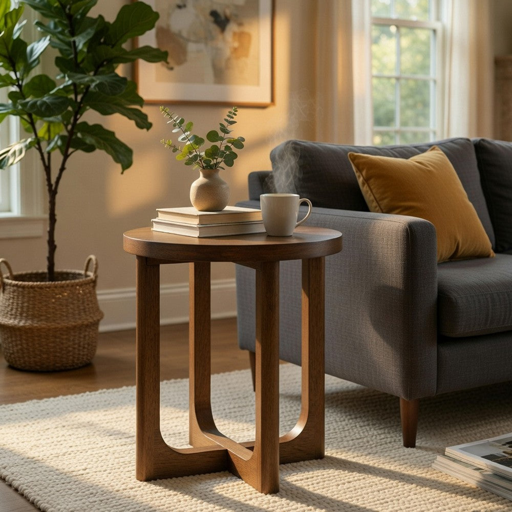 Bly Side End Table | Round Top | X base | Transitional Light Brown 20"