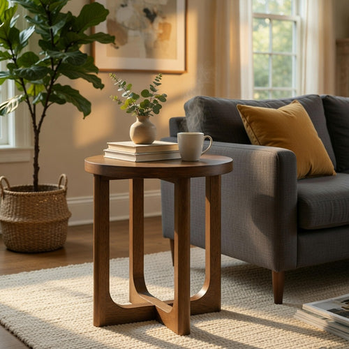 Bly Side End Table | Round Top | X base | Transitional Light Brown 20"