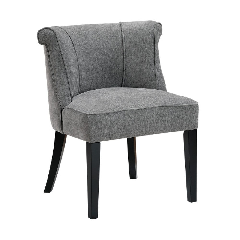 Vasu Accent Chair | Piping on Curved Back | Charcoal Gray Polyester | Brown