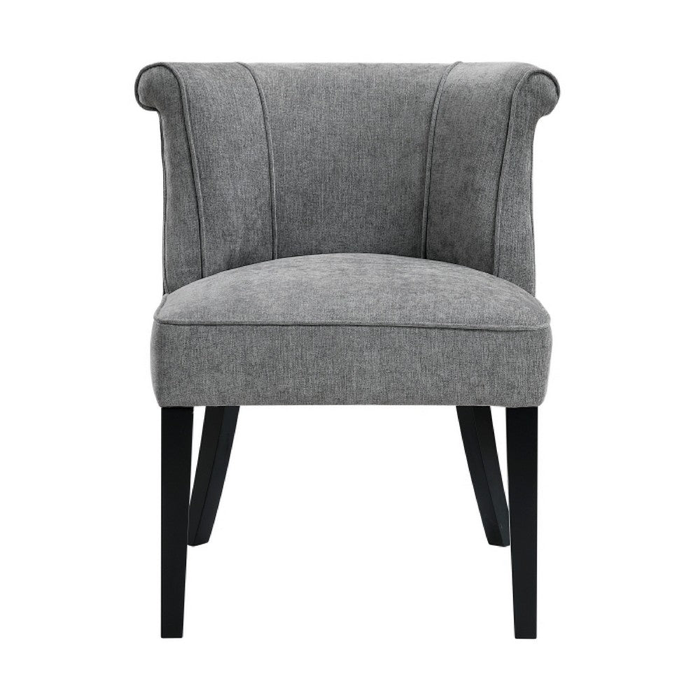 Vasu Accent Chair | Piping on Curved Back | Charcoal Gray Polyester | Brown