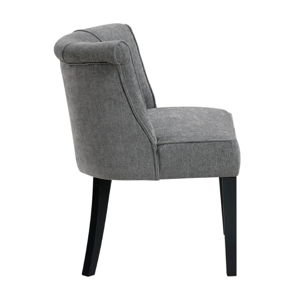 Vasu Accent Chair | Piping on Curved Back | Charcoal Gray Polyester | Brown