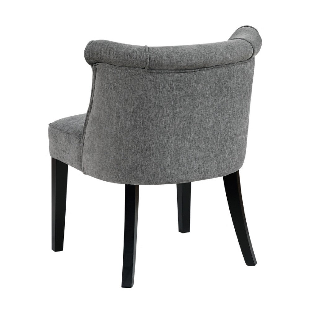 Vasu Accent Chair | Piping on Curved Back | Charcoal Gray Polyester | Brown