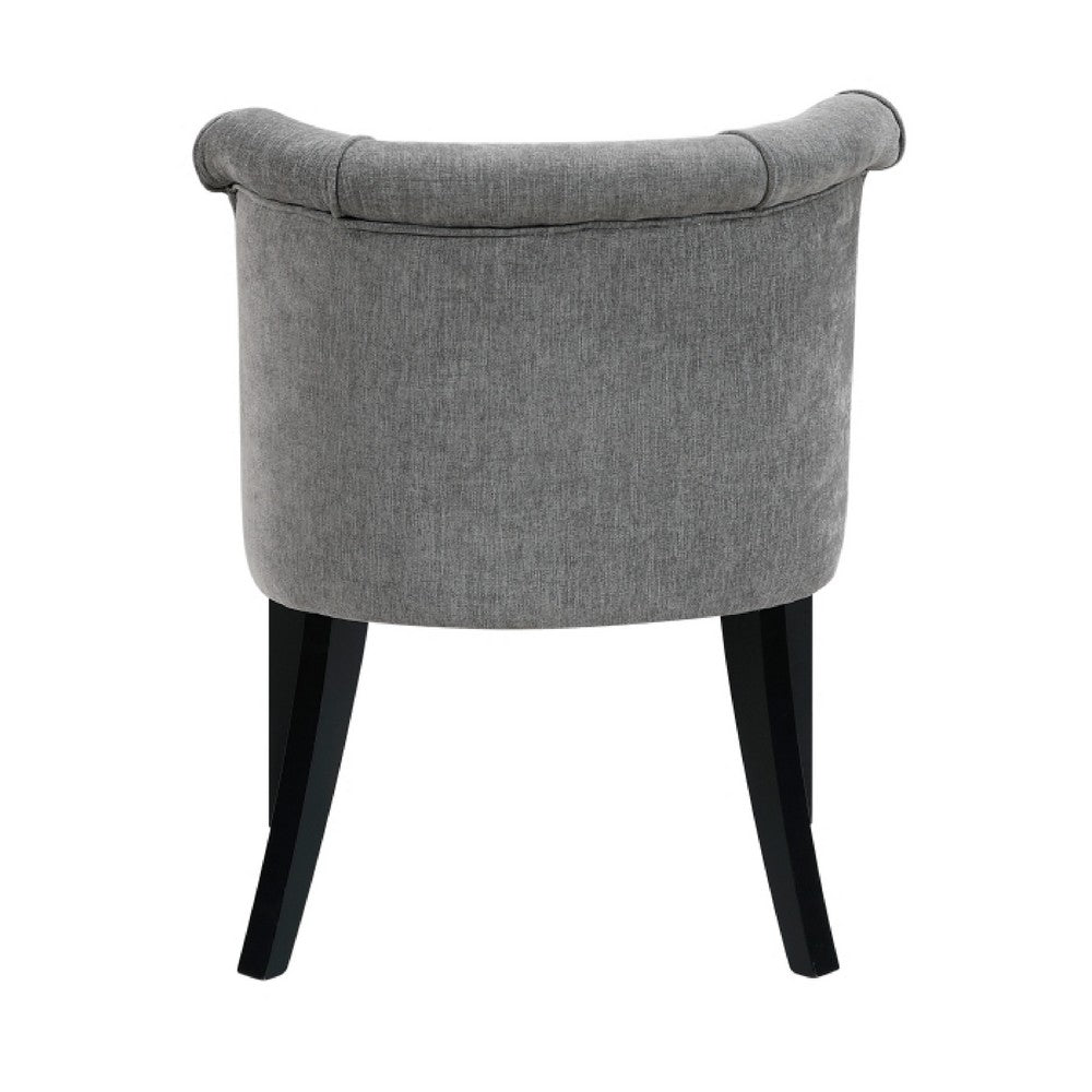 Vasu Accent Chair | Piping on Curved Back | Charcoal Gray Polyester | Brown