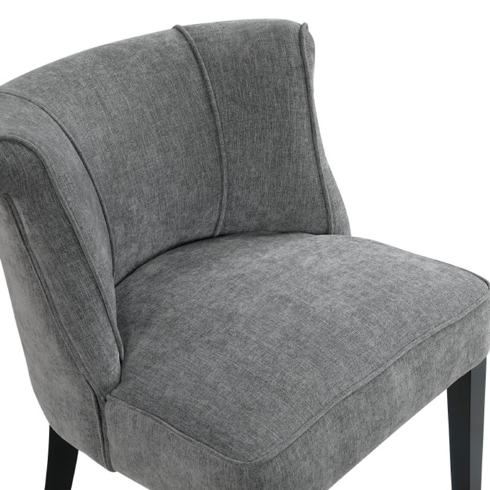 Vasu Accent Chair | Piping on Curved Back | Charcoal Gray Polyester | Brown
