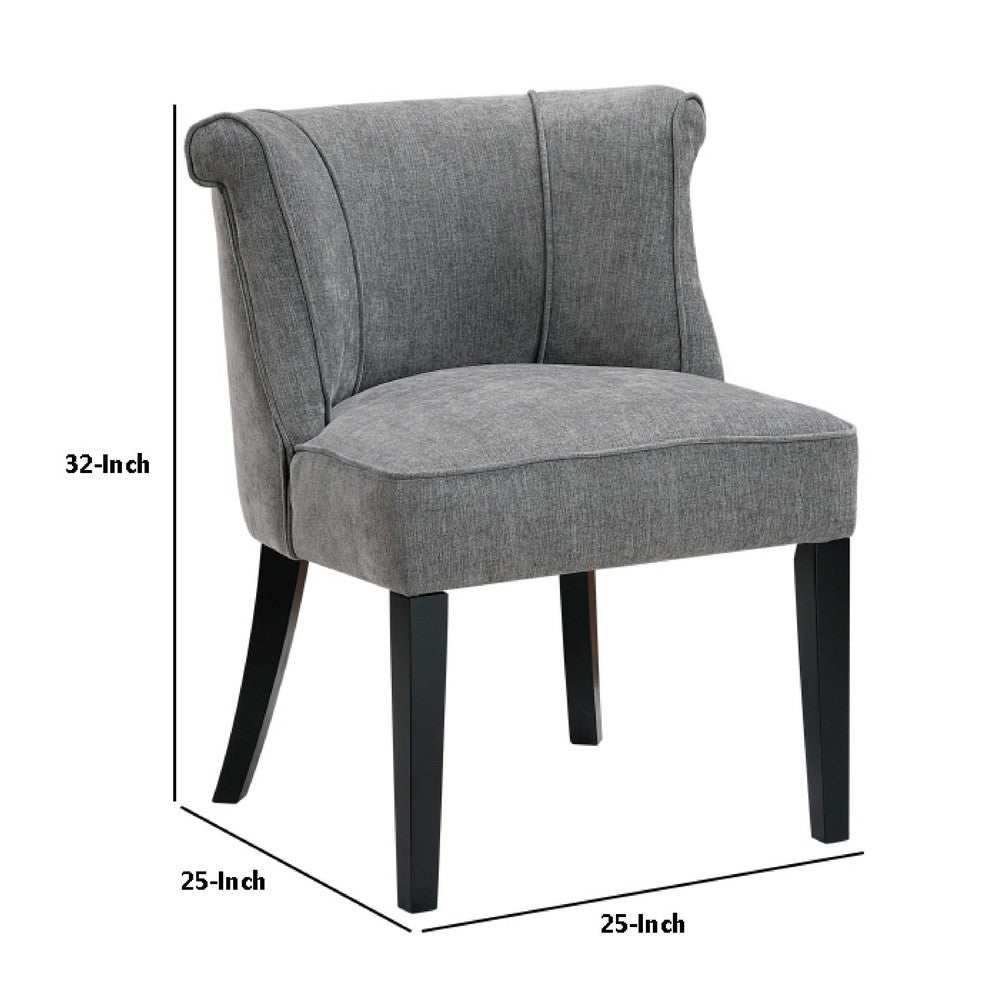 Vasu Accent Chair | Piping on Curved Back | Charcoal Gray Polyester | Brown