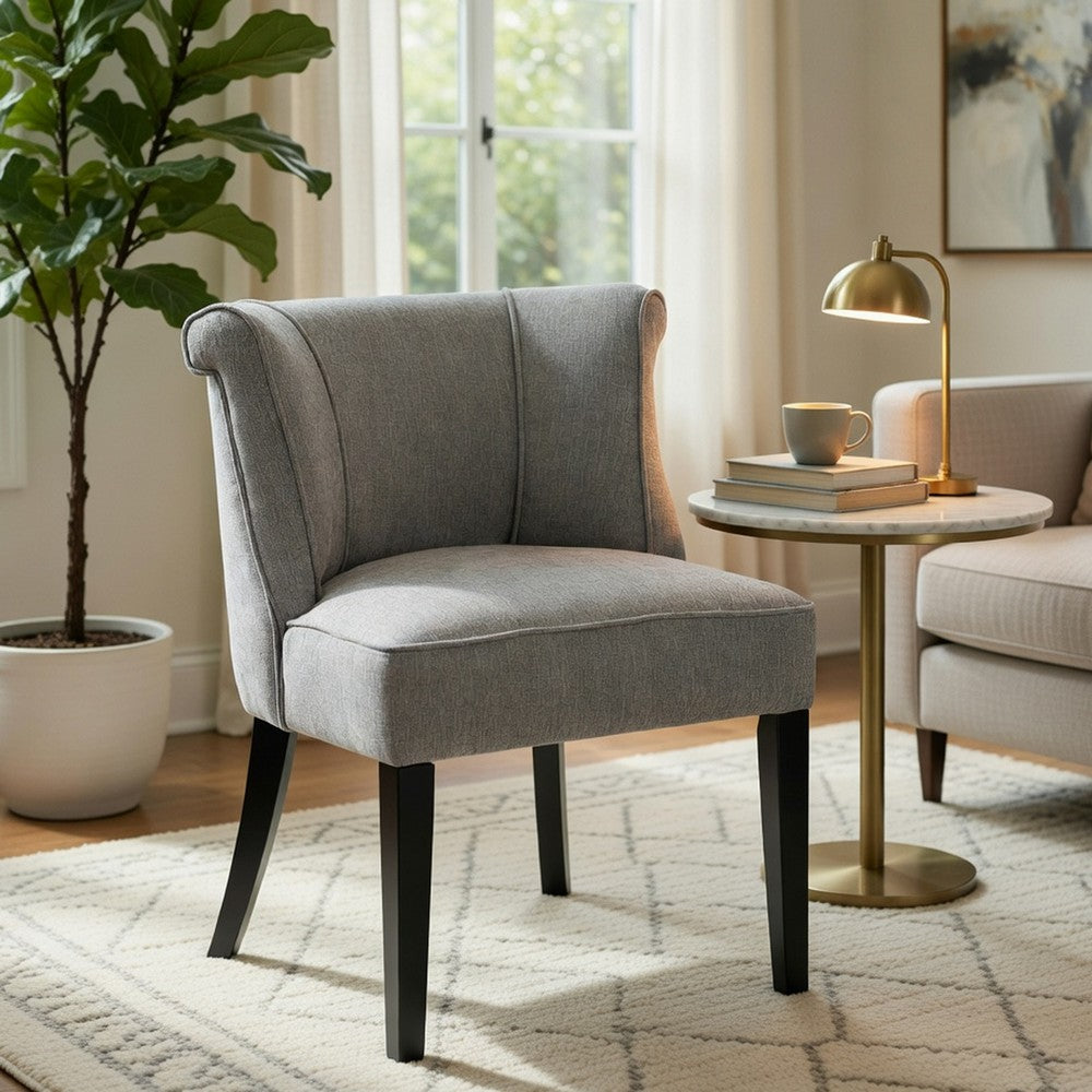 Vasu Accent Chair | Piping on Curved Back | Charcoal Gray Polyester | Brown