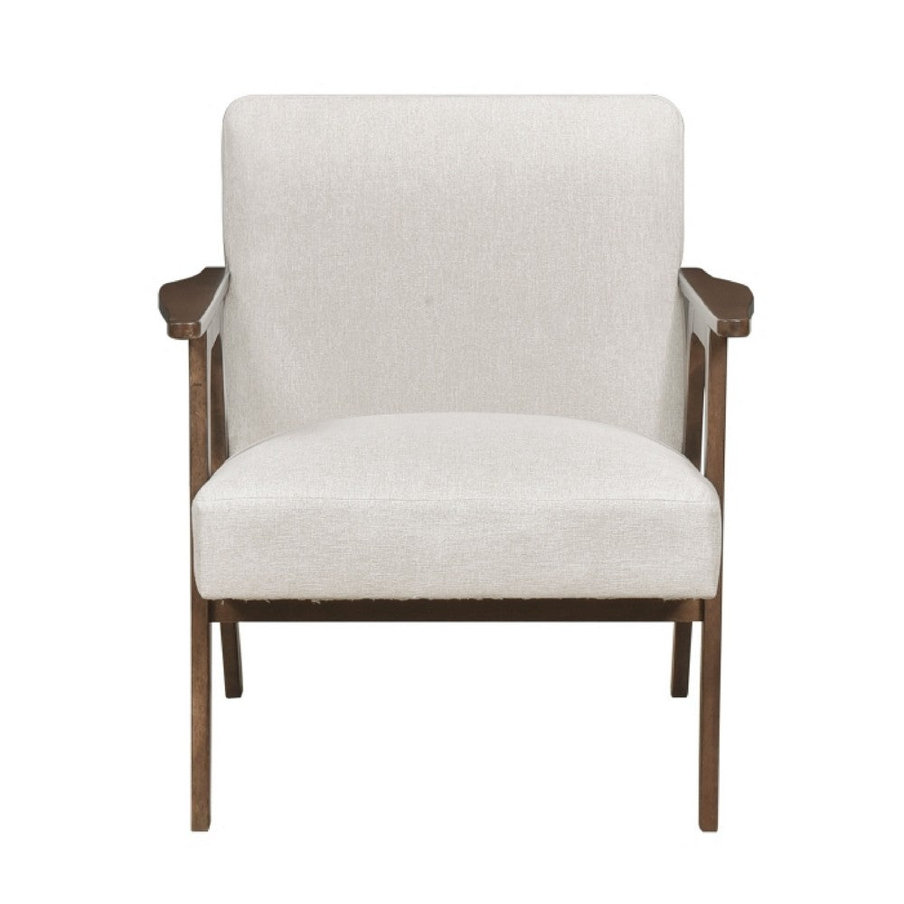 Cathy Accent Chair | Foam Cushions | Beige Polyester | Walnut Brown Arms