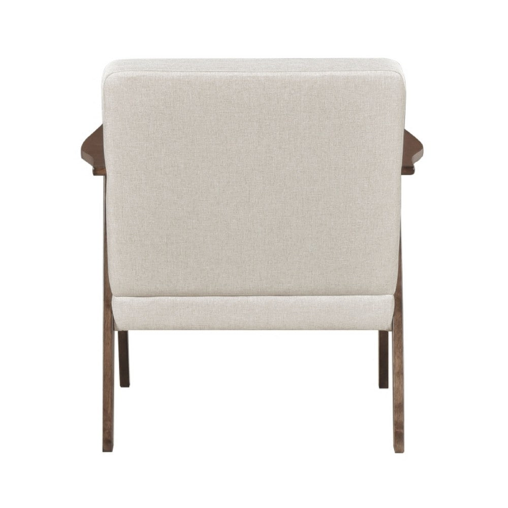 Cathy Accent Chair | Foam Cushions | Beige Polyester | Walnut Brown Arms