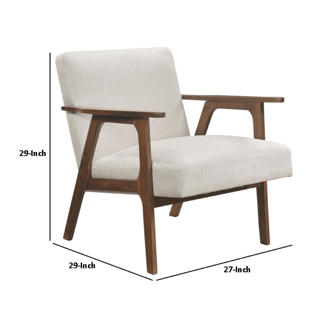 Cathy Accent Chair | Foam Cushions | Beige Polyester | Walnut Brown Arms