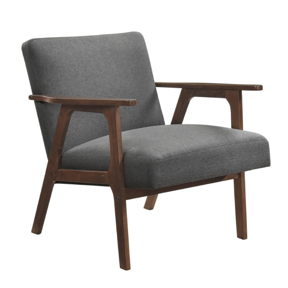 Cathy Accent Chair | Foam Cushions | Dark Gray Polyester | Walnut Brown Arms