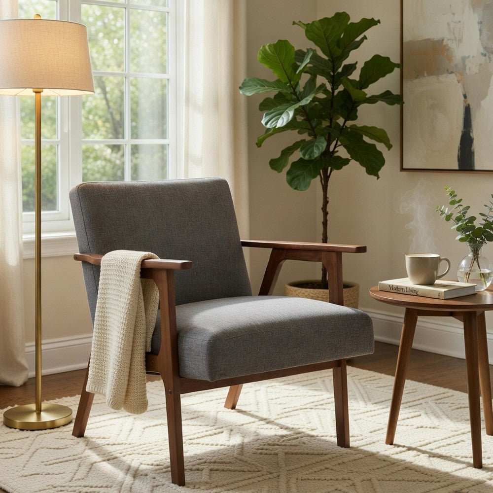 Cathy Accent Chair | Foam Cushions | Dark Gray Polyester | Walnut Brown Arms