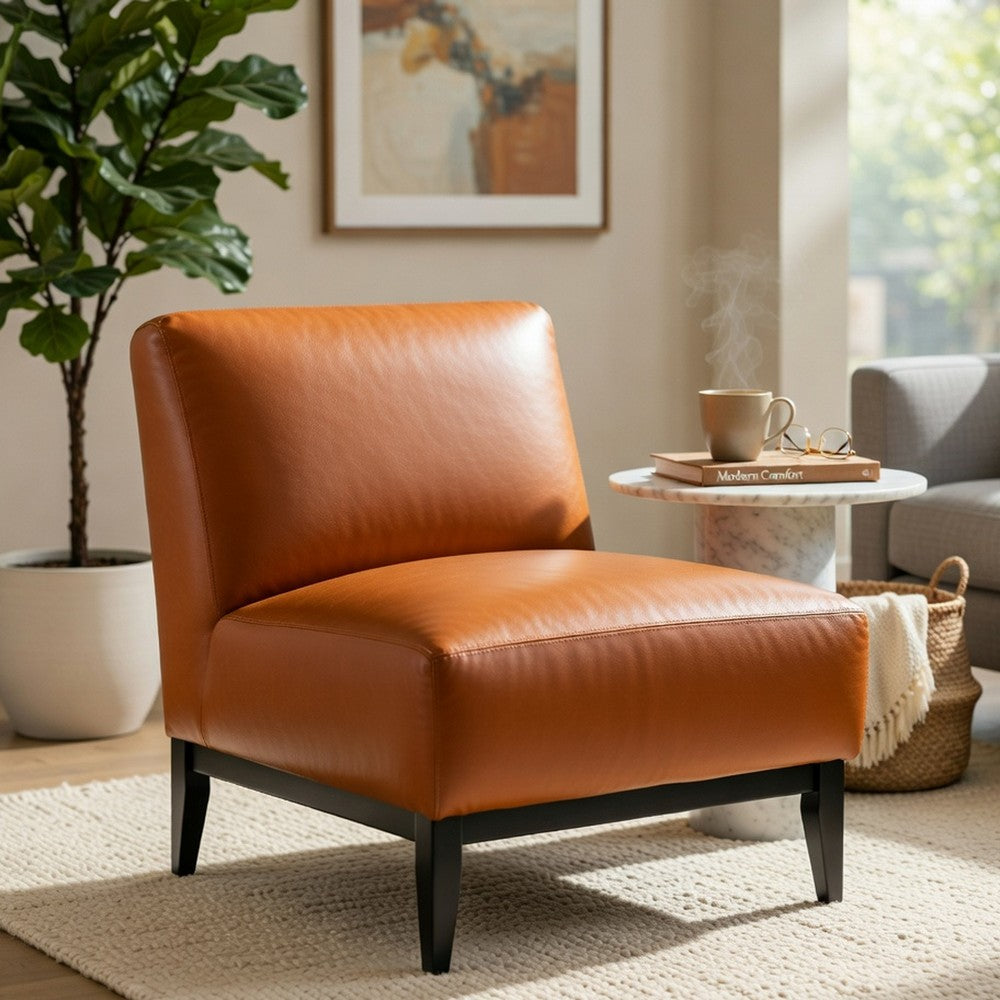 Hozy Accent Chair | Foam Fill Top Grain Buffalo Leather | Black and Orange