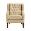 Russ Wingback Accent Chair | Foam Cushions | Tufted Beige Polyester | Brown