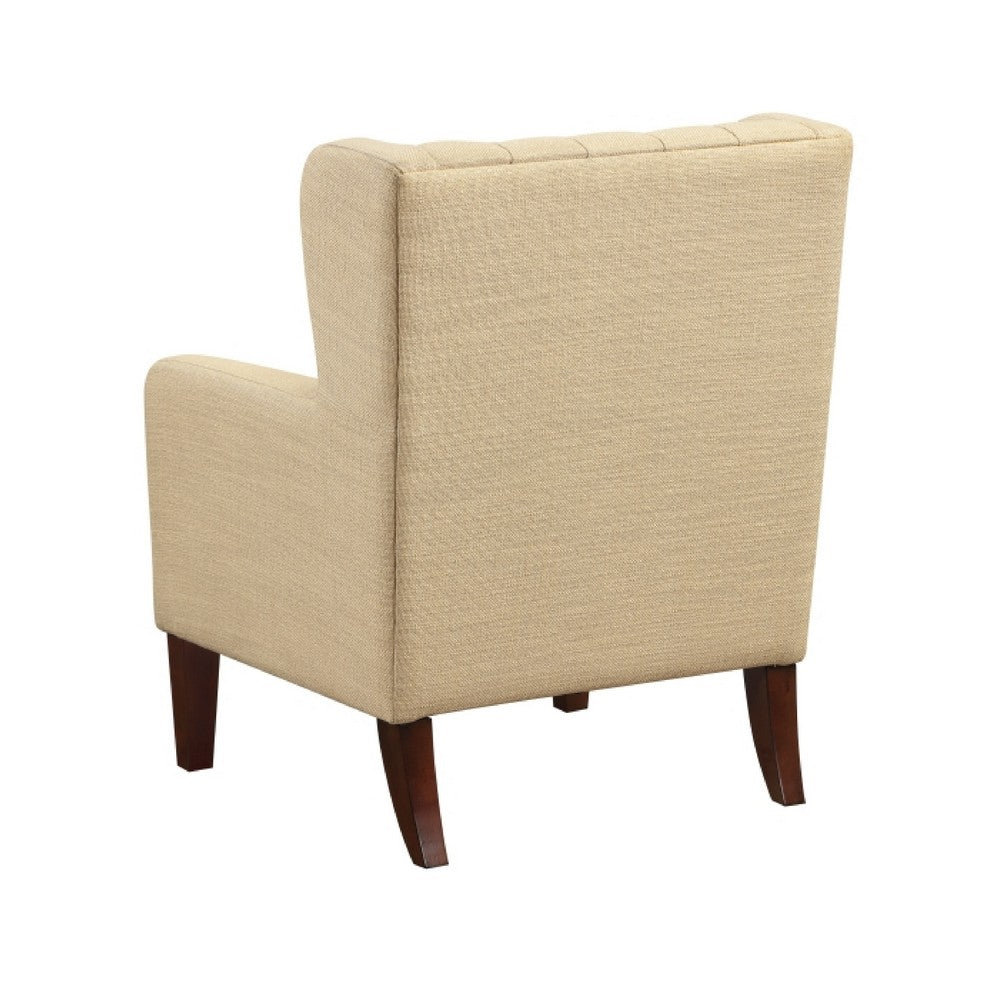 Russ Wingback Accent Chair | Foam Cushions | Tufted Beige Polyester | Brown
