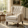 Russ Wingback Accent Chair | Foam Cushions | Tufted Beige Polyester | Brown