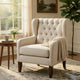 Russ Wingback Accent Chair | Foam Cushions | Tufted Beige Polyester | Brown