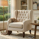 Russ Wingback Accent Chair | Foam Cushions | Tufted Beige Polyester | Brown