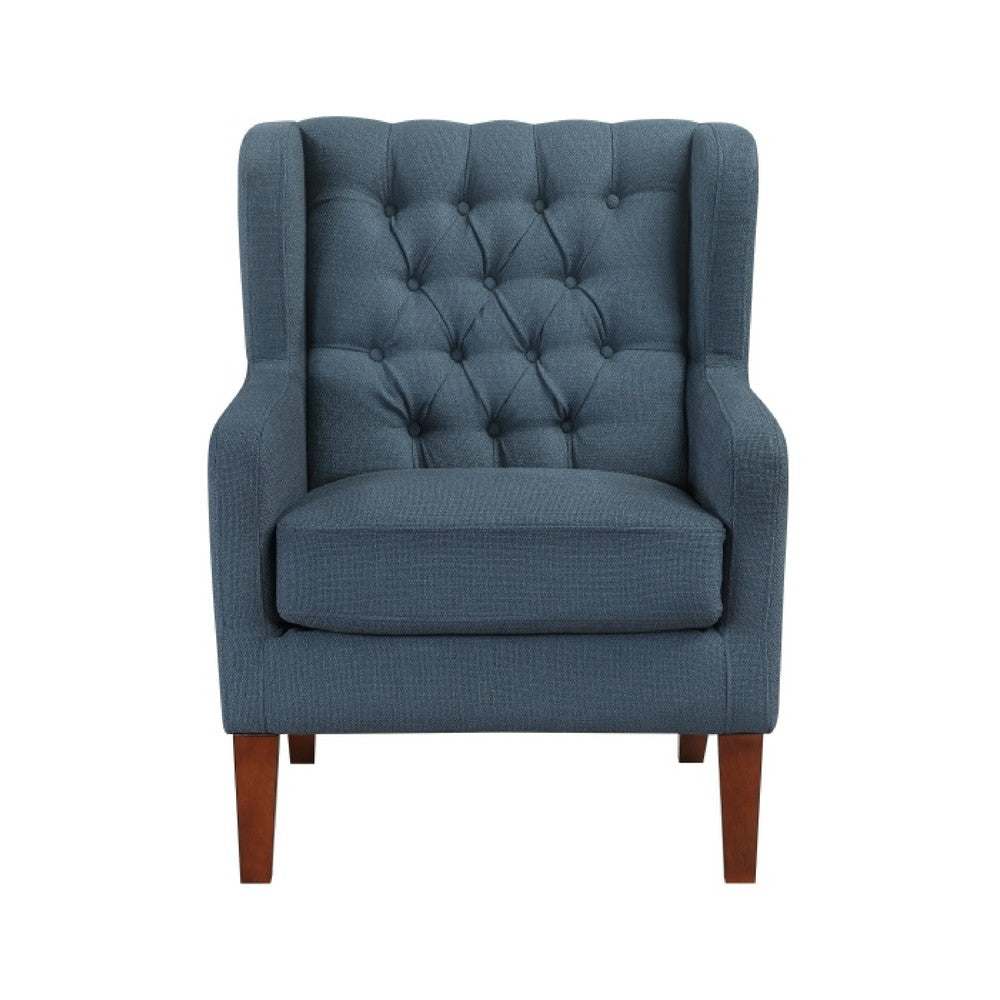 Russ Wingback Accent Chair | Foam Cushions | Tufted Blue Polyester | Brown