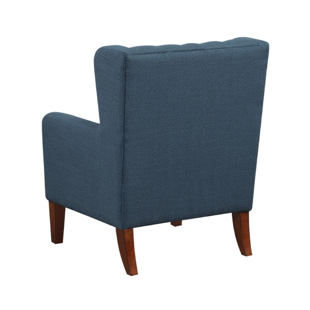 Russ Wingback Accent Chair | Foam Cushions | Tufted Blue Polyester | Brown