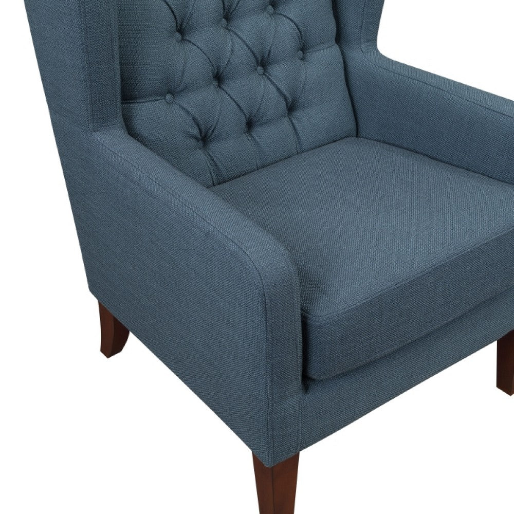 Russ Wingback Accent Chair | Foam Cushions | Tufted Blue Polyester | Brown
