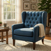 Russ Wingback Accent Chair | Foam Cushions | Tufted Blue Polyester | Brown