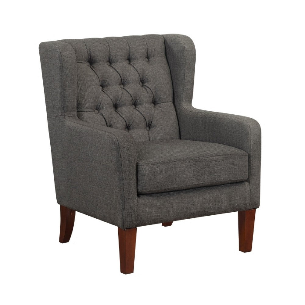 Russ Wingback Accent Chair | Foam Fill | Tufted Dark Gray Polyester | Brown