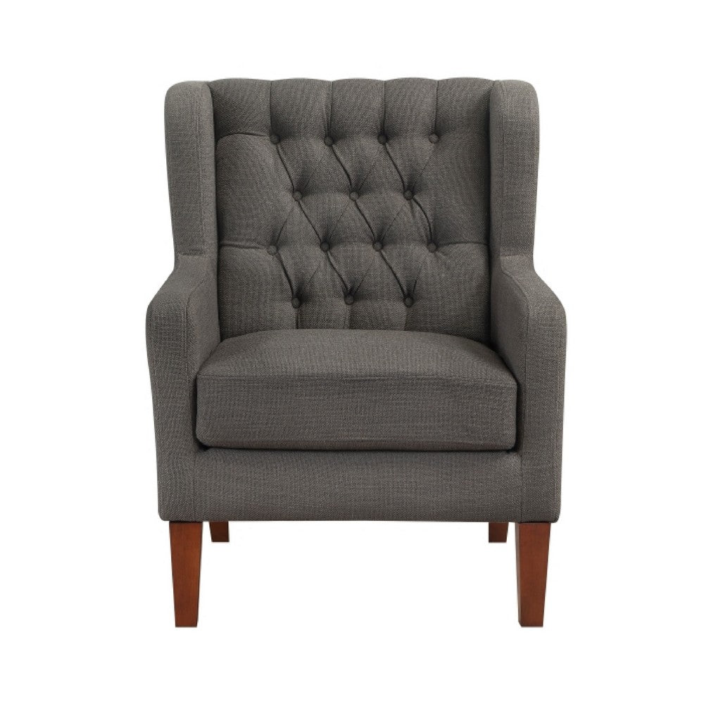 Russ Wingback Accent Chair | Foam Fill | Tufted Dark Gray Polyester | Brown