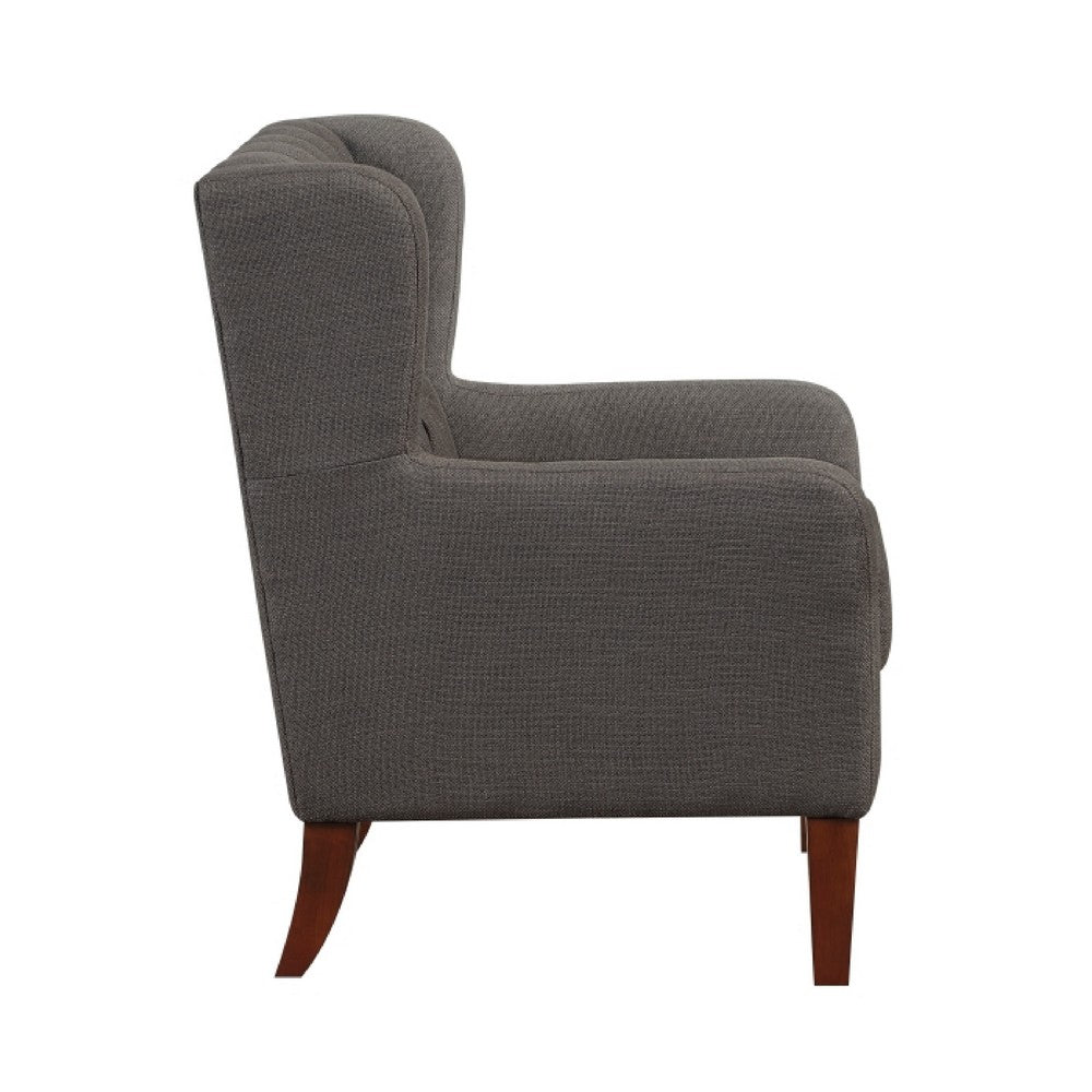 Russ Wingback Accent Chair | Foam Fill | Tufted Dark Gray Polyester | Brown