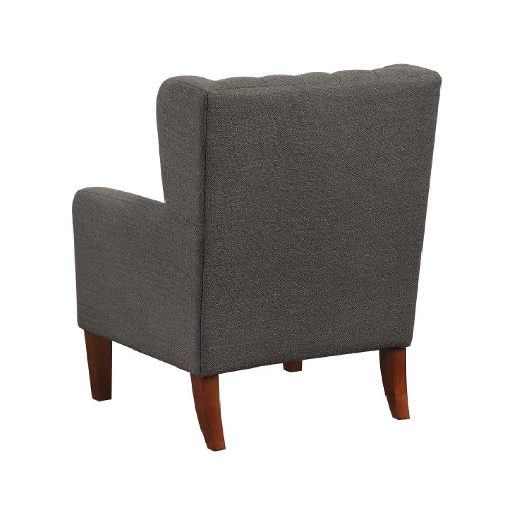 Russ Wingback Accent Chair | Foam Fill | Tufted Dark Gray Polyester | Brown