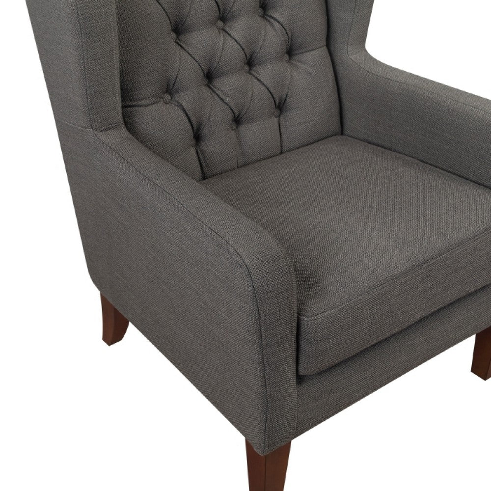 Russ Wingback Accent Chair | Foam Fill | Tufted Dark Gray Polyester | Brown