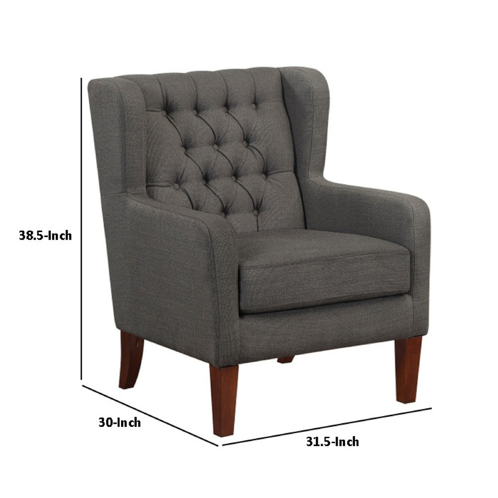 Russ Wingback Accent Chair | Foam Fill | Tufted Dark Gray Polyester | Brown