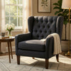 Russ Wingback Accent Chair | Foam Fill | Tufted Dark Gray Polyester | Brown