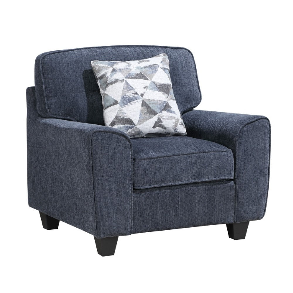 Beny Accent Chair w Pillow | Track Arms | Foam Fill Blue Chenille | Black