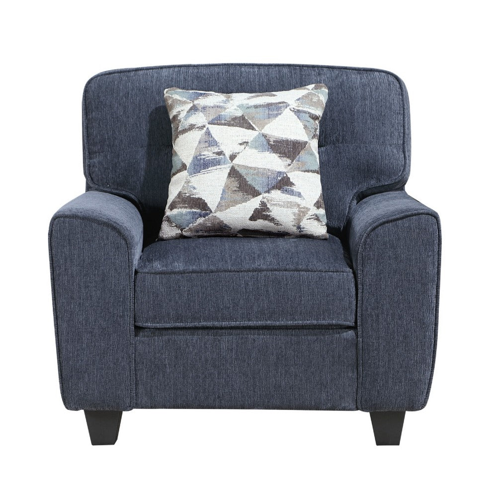 Beny Accent Chair w Pillow | Track Arms | Foam Fill Blue Chenille | Black
