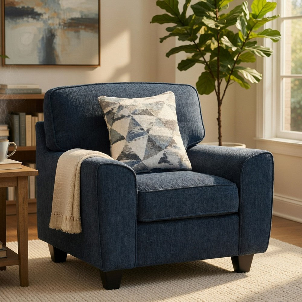 Beny Accent Chair w Pillow | Track Arms | Foam Fill Blue Chenille | Black