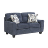 Beny Loveseat w 2 Pillows | Track Arms | Foam Fill Blue Chenille | Black