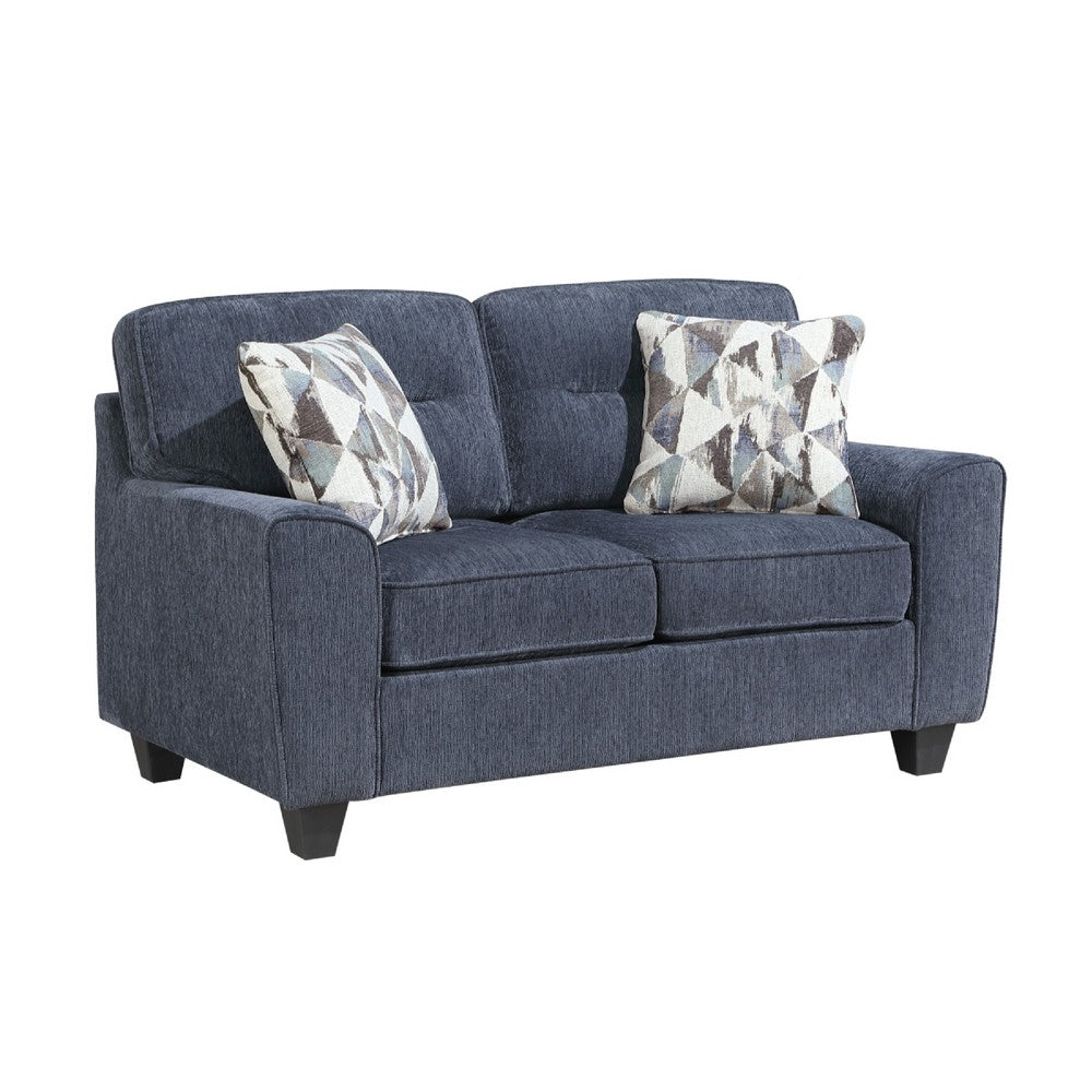 Beny Loveseat w 2 Pillows | Track Arms | Foam Fill Blue Chenille | Black