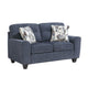 Beny Loveseat w 2 Pillows | Track Arms | Foam Fill Blue Chenille | Black