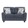 Beny Loveseat w 2 Pillows | Track Arms | Foam Fill Blue Chenille | Black