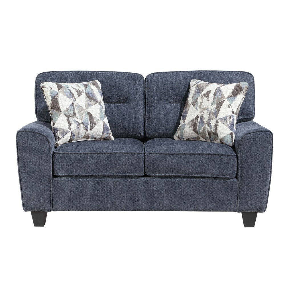 Beny Loveseat w 2 Pillows | Track Arms | Foam Fill Blue Chenille | Black