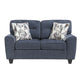 Beny Loveseat w 2 Pillows | Track Arms | Foam Fill Blue Chenille | Black