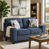 Beny Loveseat w 2 Pillows | Track Arms | Foam Fill Blue Chenille | Black