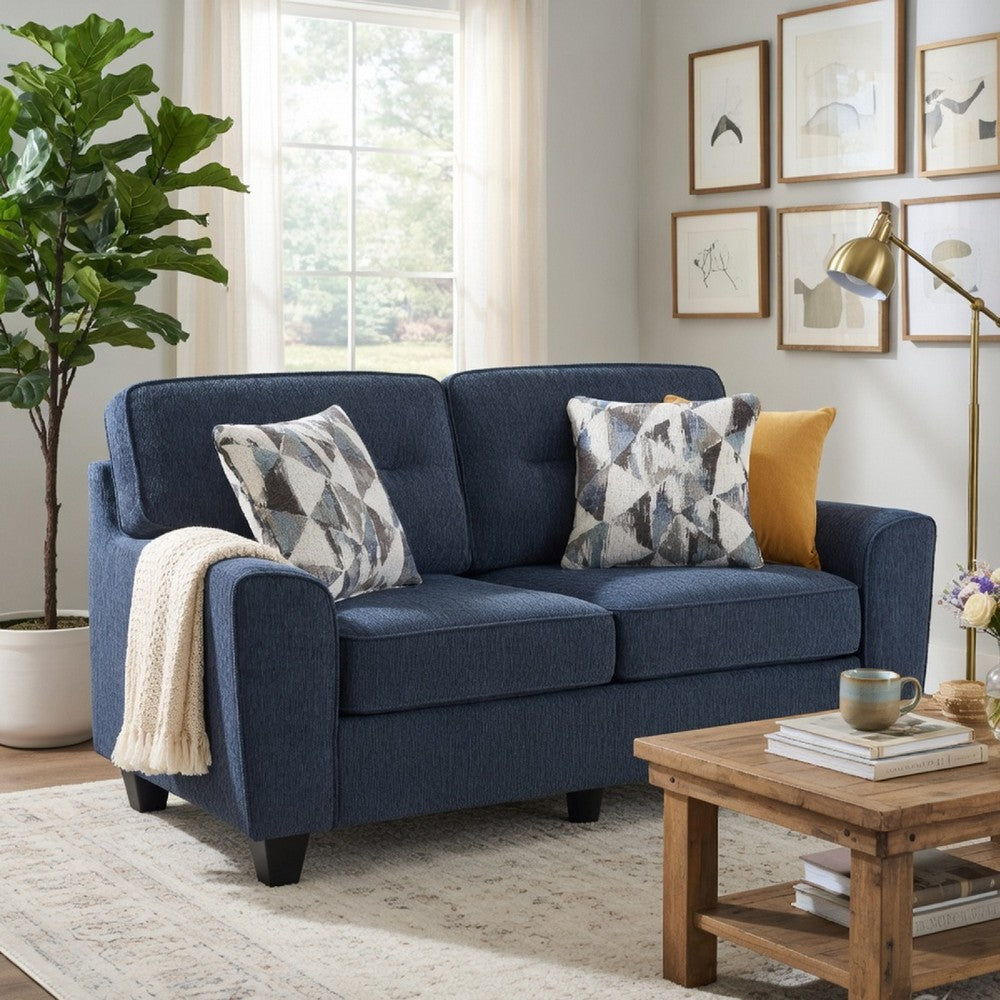 Beny Loveseat w 2 Pillows | Track Arms | Foam Fill Blue Chenille | Black