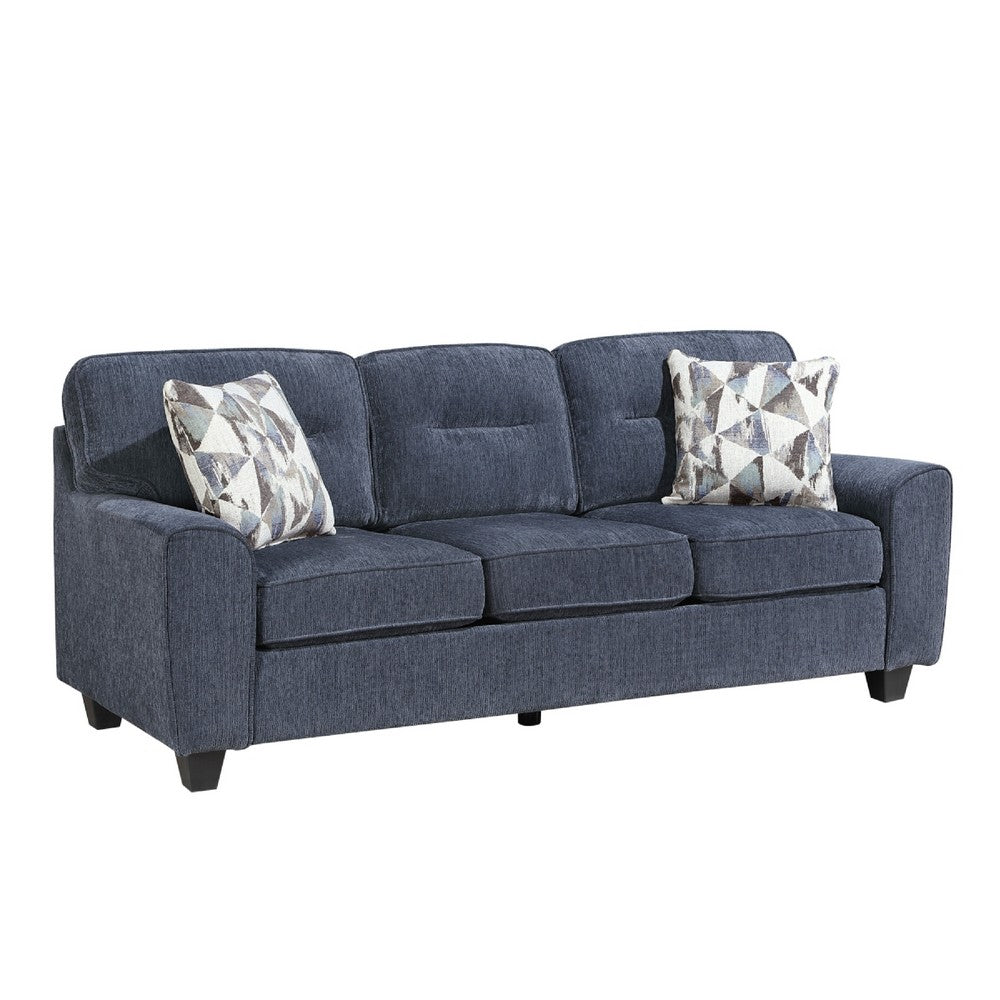 Beny 3 Seater Sofa | 2 Pillows | Track Arms | Foam Fill Blue Chenille | Black